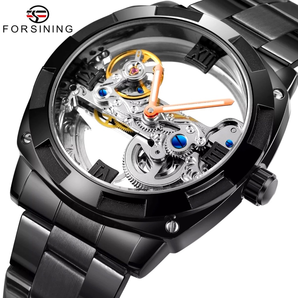 Forsining Mens Skeleton Mechanical Waterproof Luxury Watch Hollow. Gift Idea